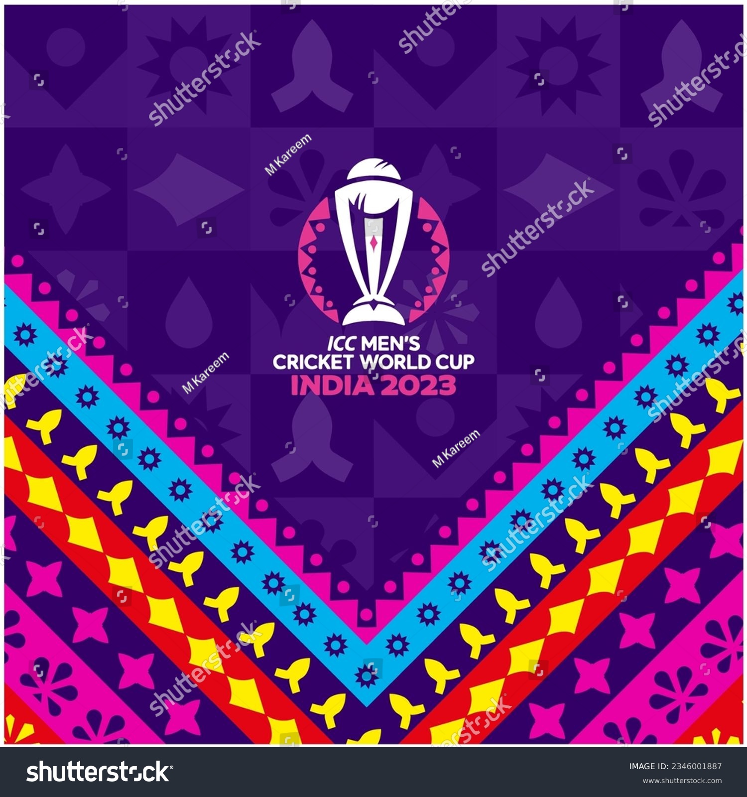 SVG of Karachi, Pakistan-August 11, 2023: Brand identity of the ICC Mens Cricket World Cup 2023 India theme vector banner with icons. vector illustration. svg