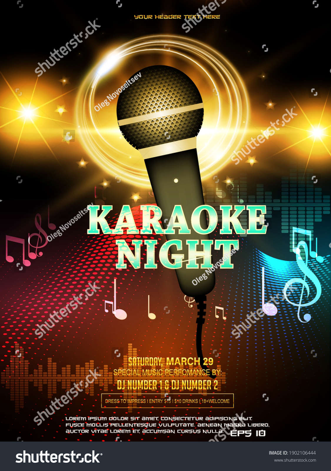 Karaoke Party Invitation Flyer Template Microphone Stock Vector 