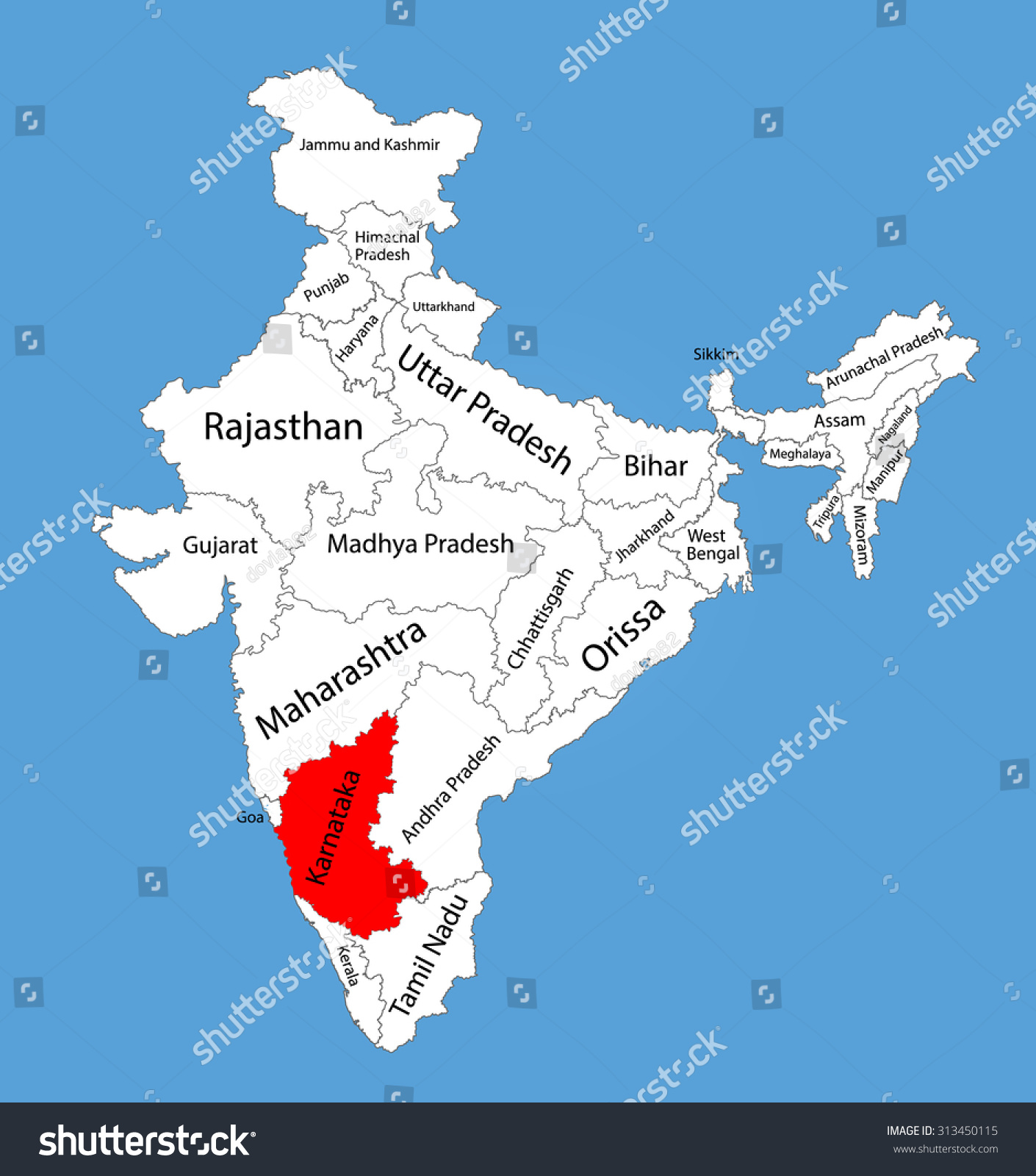 Karnataka State India Vector Map Silhouette Stock Vector Royalty Free 313450115