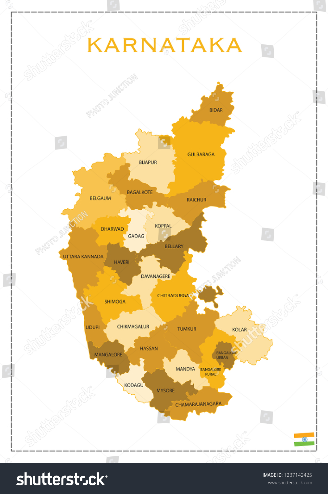 Karnataka Vector Map Stock Vector Royalty Free 1237142425