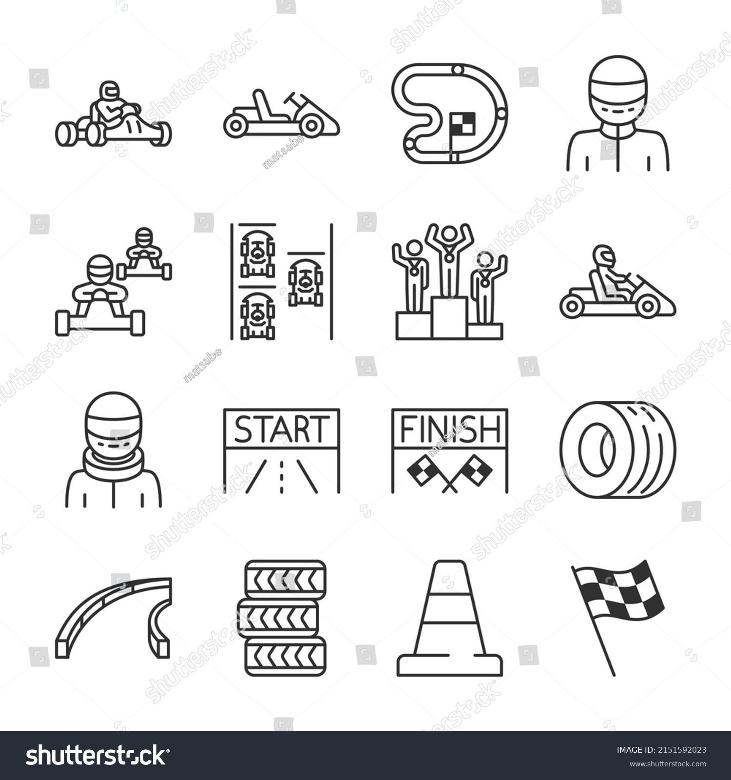 Karting Icons Set Kart Racing Linear Stock Vector (Royalty Free ...