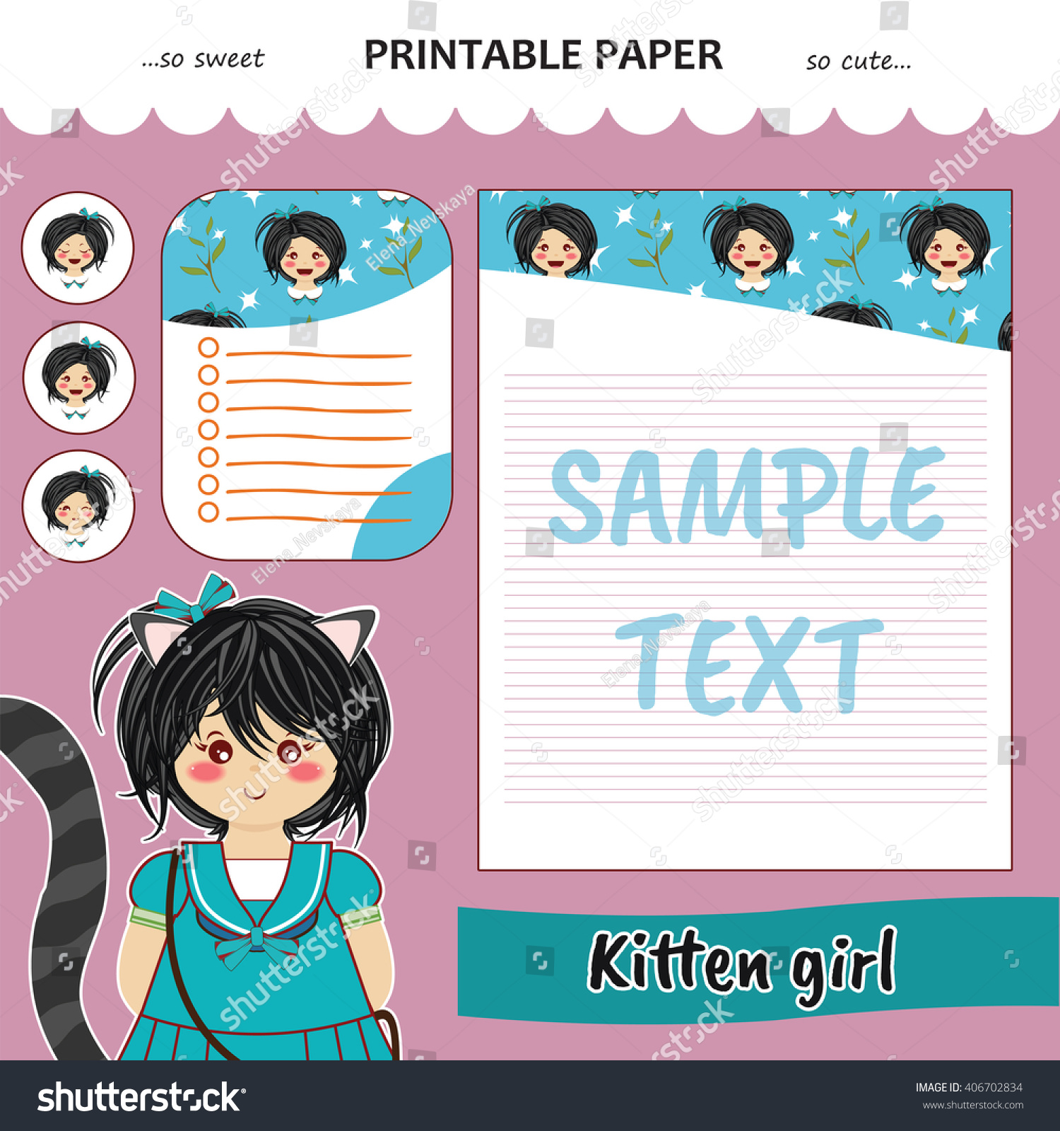 kawaii cute set vector printable paper stock vector royalty free 406702834