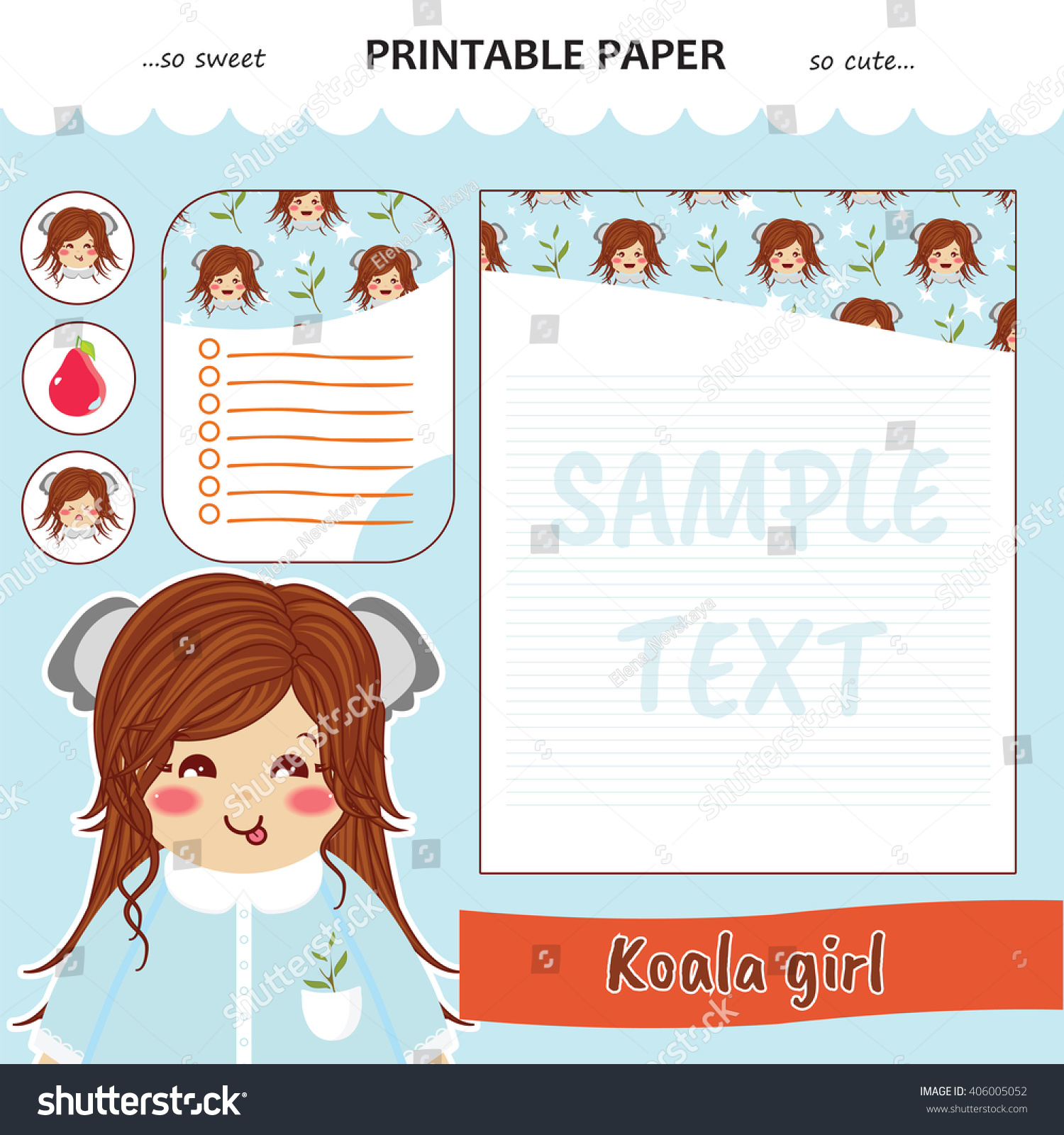 kawaii cute set vector printable paper stock vector royalty free 406005052