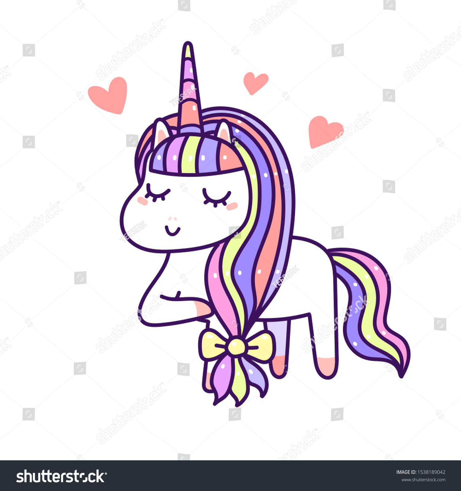 Kawaii Beauty Hair Unicorn Standing Pastel Stock Vector (Royalty Free ...