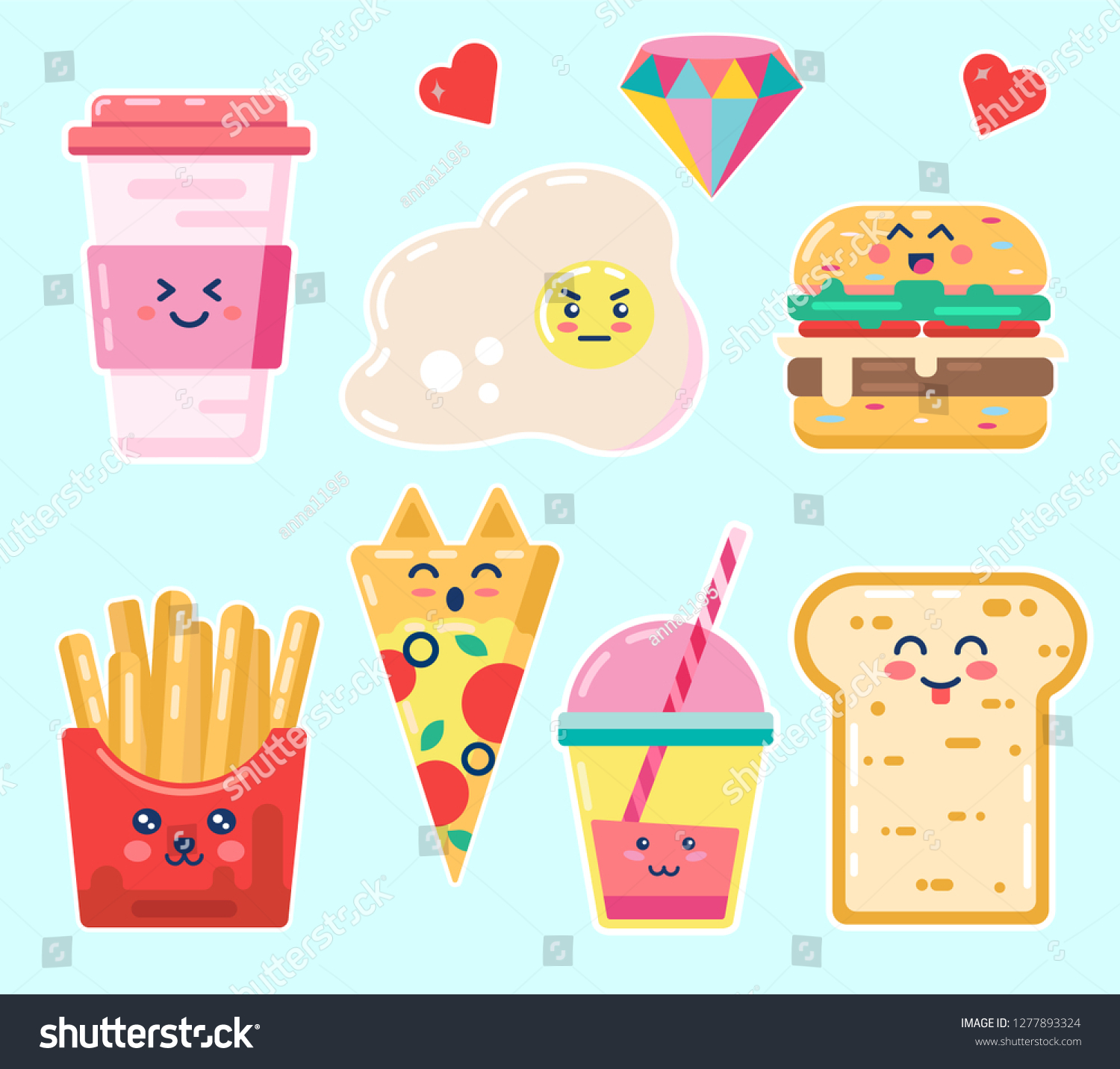 Kawaii Breakfast Various Tasty Food Faces Stock Vector (Royalty Free ...