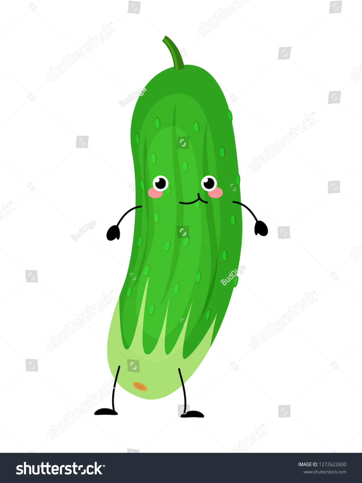 Kawaii Cartoon Cucumber Vector Illustration Isolated Stock Vector ...