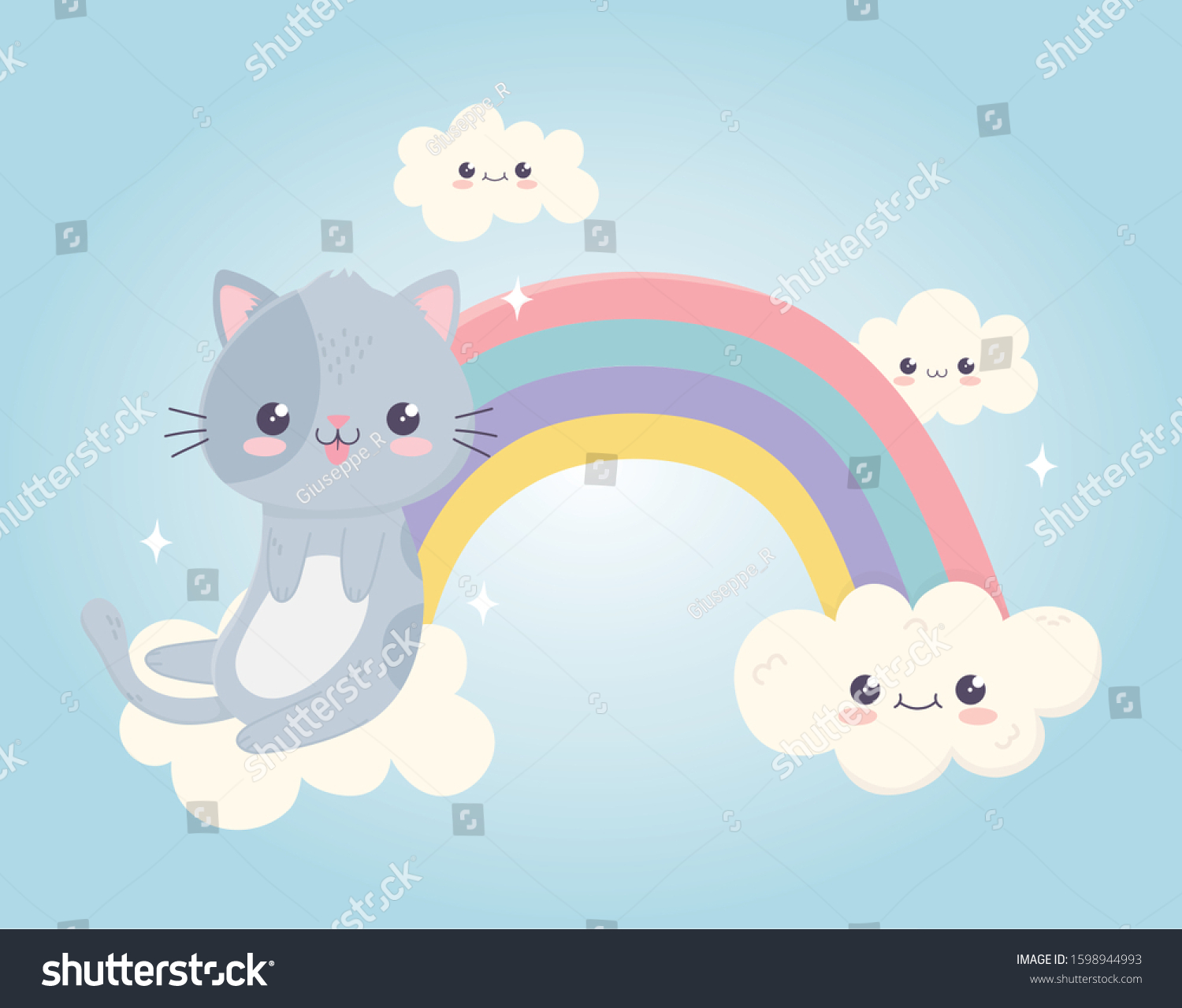 Kawaii Cartoon Cute Cat Tongue Out Stock Vector (Royalty Free ...