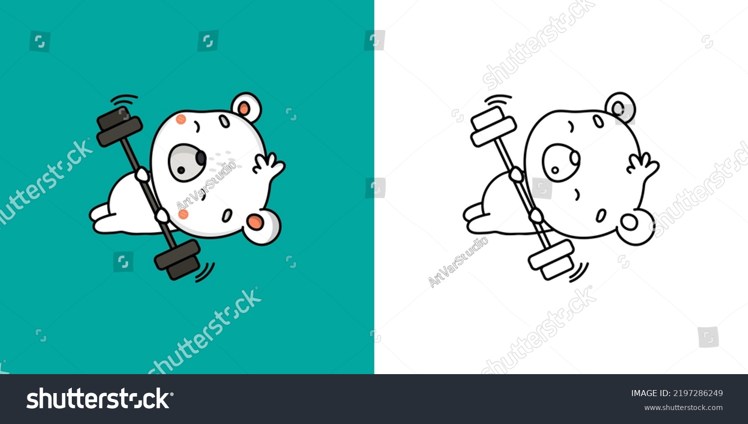 SVG of Kawaii Clipart Polar Bear Sportsman Illustration and For Coloring Page. Funny Bear Sportsman. Vector Illustration of a Kawaii Animal for Stickers, Baby Shower, Coloring Pages, Prints for Clothes.
 svg