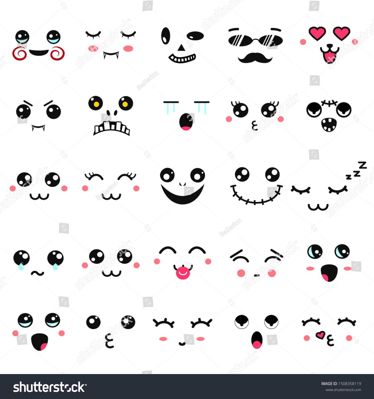 Kawaii Cute Faces Manga Style Eyes Stock Vector (Royalty Free) 1508358119