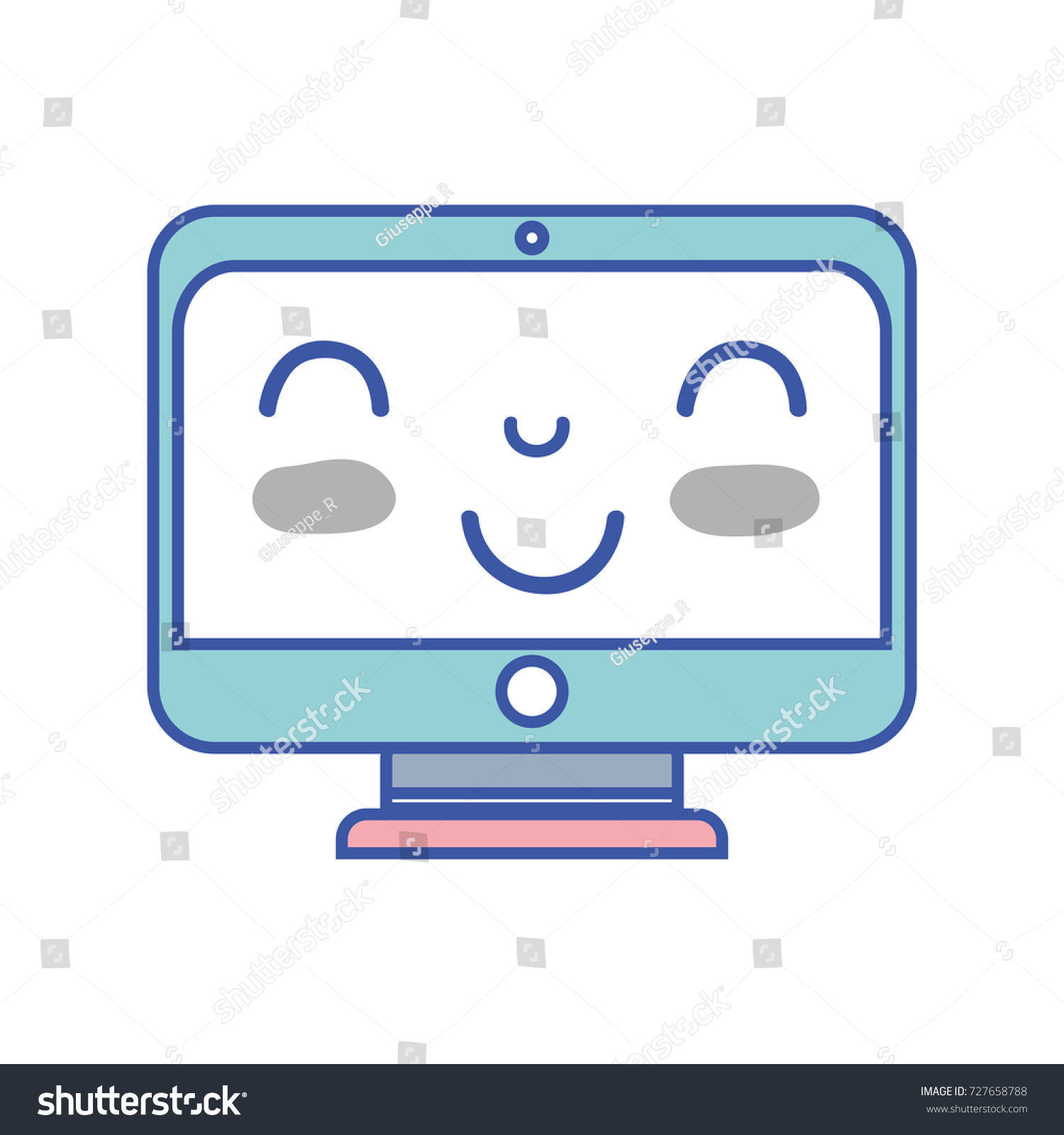 Kawaii Cute Happy Screen Monitor Stock Vector (Royalty Free) 727658788