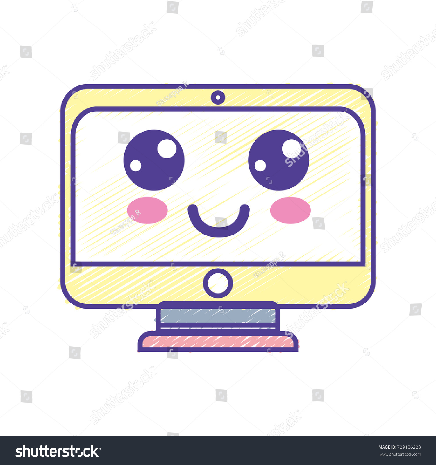 Kawaii Cute Happy Screen Monitor Stock Vector (Royalty Free) 729136228 ...