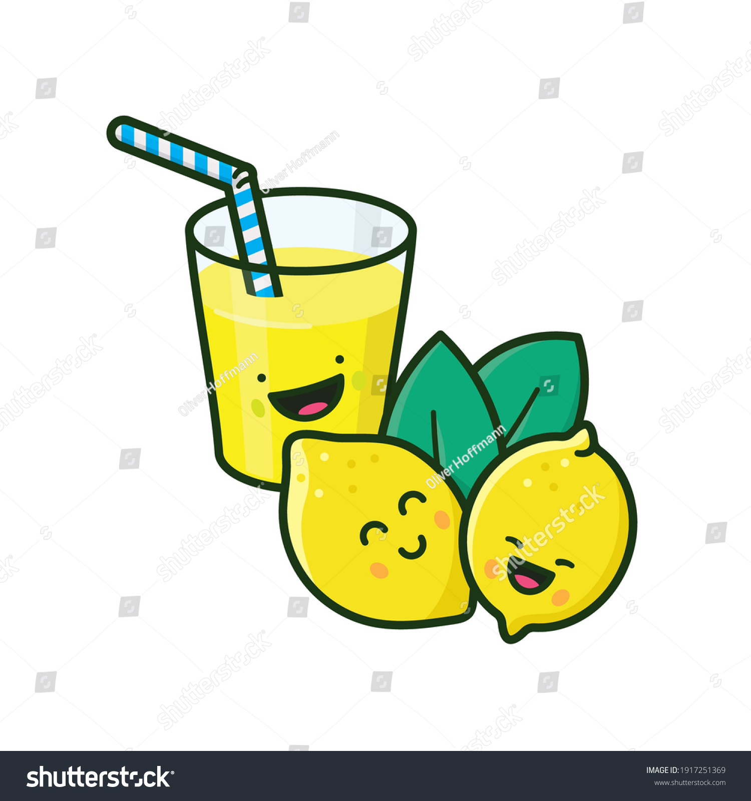 Kawaii Cute Lemons Lemonade Isolated Vector Stock Vector Royalty Free 1917251369 