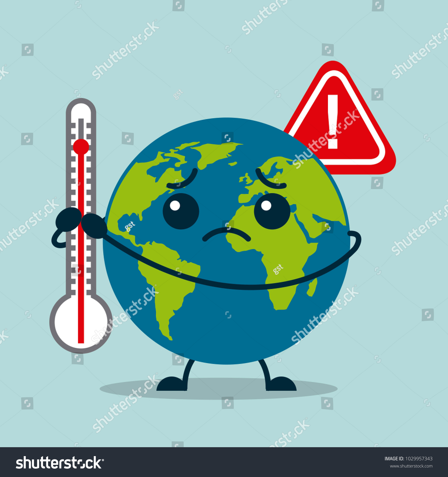 Kawaii Earth Planet Sad Thermometer Warning Stock Vektorgrafik Lizenzfrei