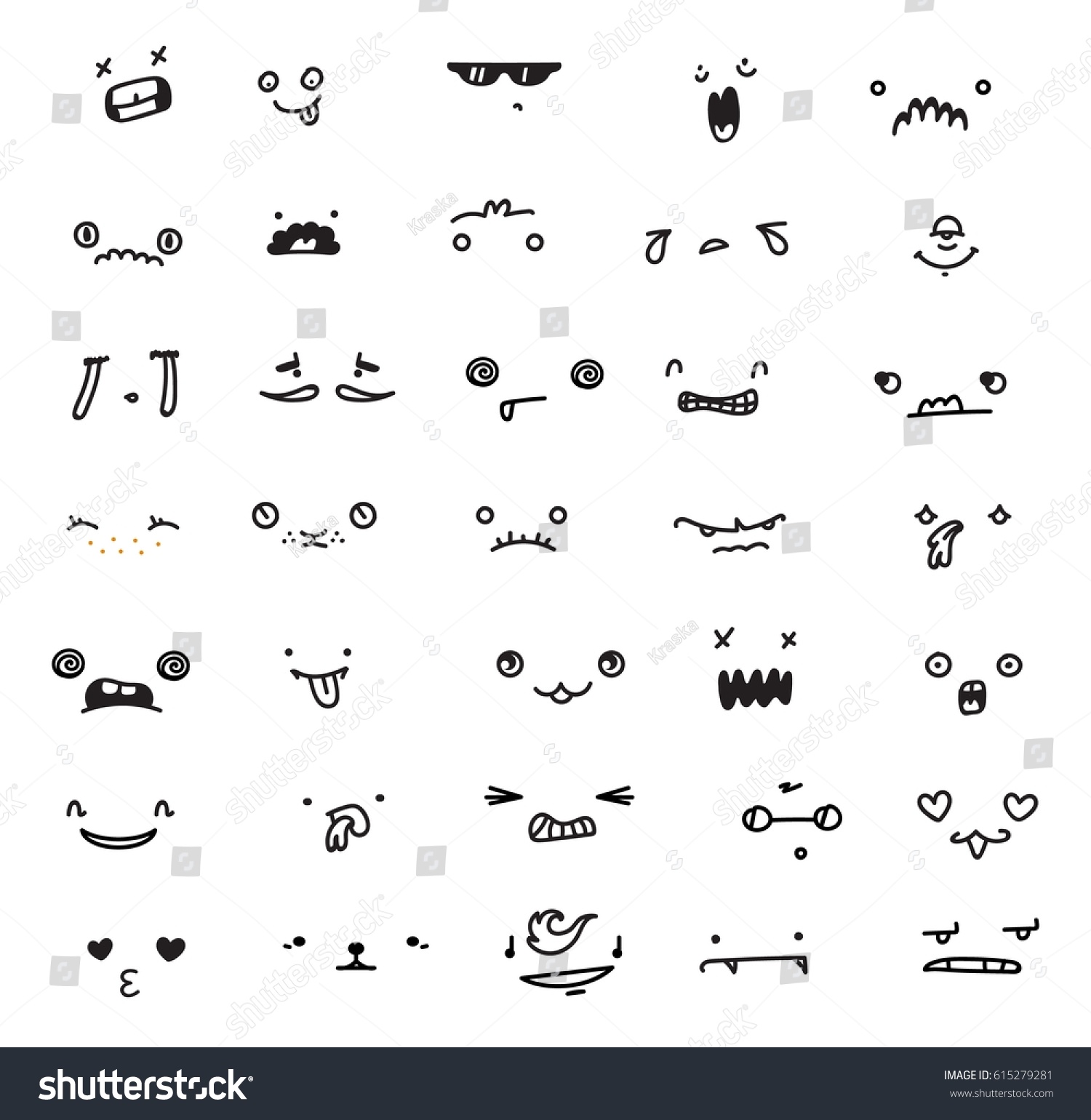 Kawaii Emoticons Cute Faces Simple Vector Stock Vector Royalty Free