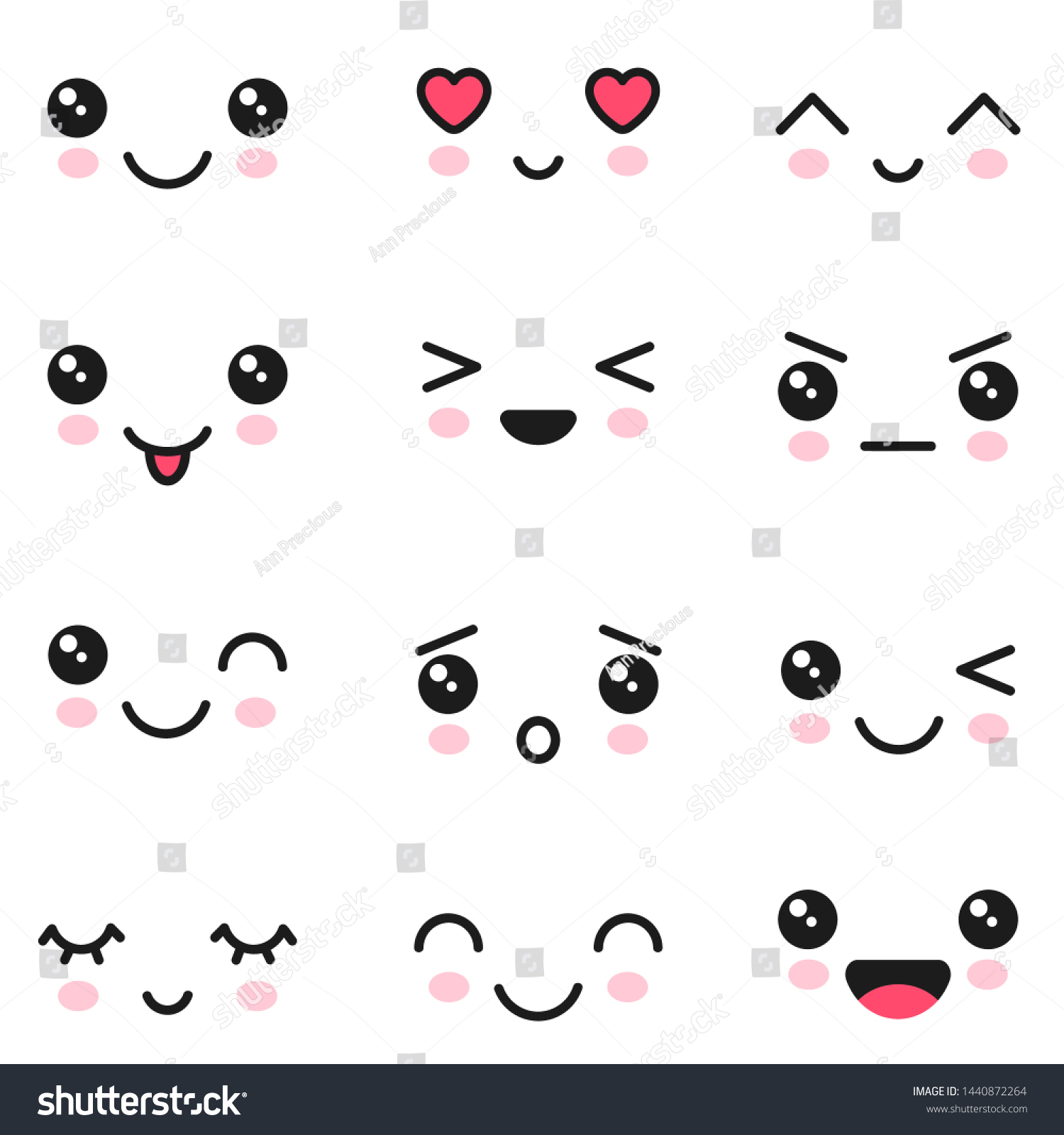 Kawaii Emotions Adorable Characters Icons Design Stock Vector Royalty Free