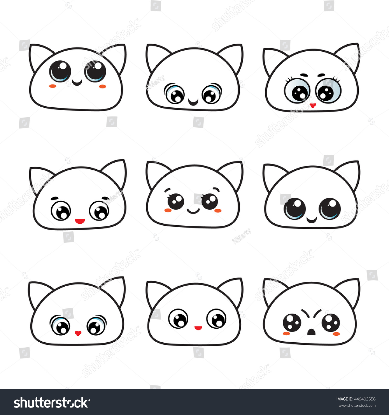 kawaii eyes icon set emotions cute