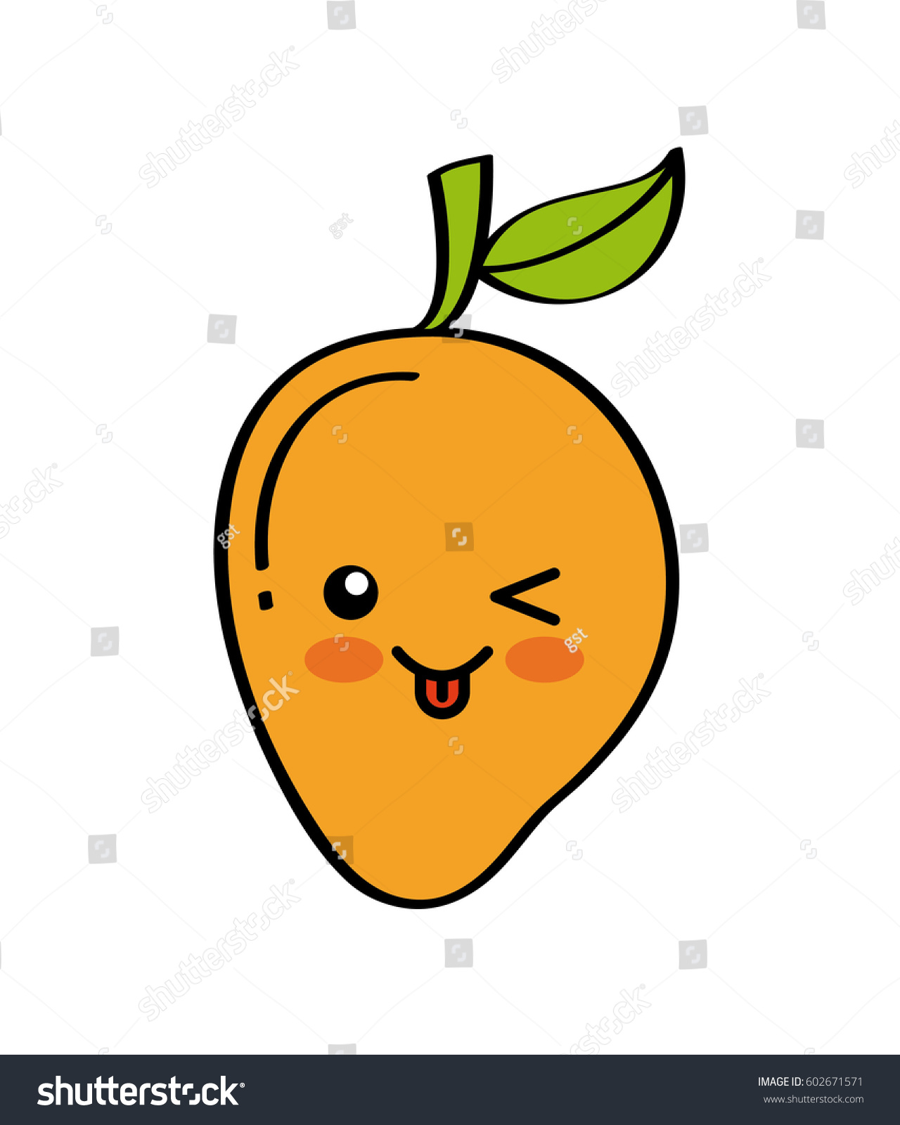 Kawaii Mango Fruit Icon Over White Stock Vector (Royalty Free) 602671571