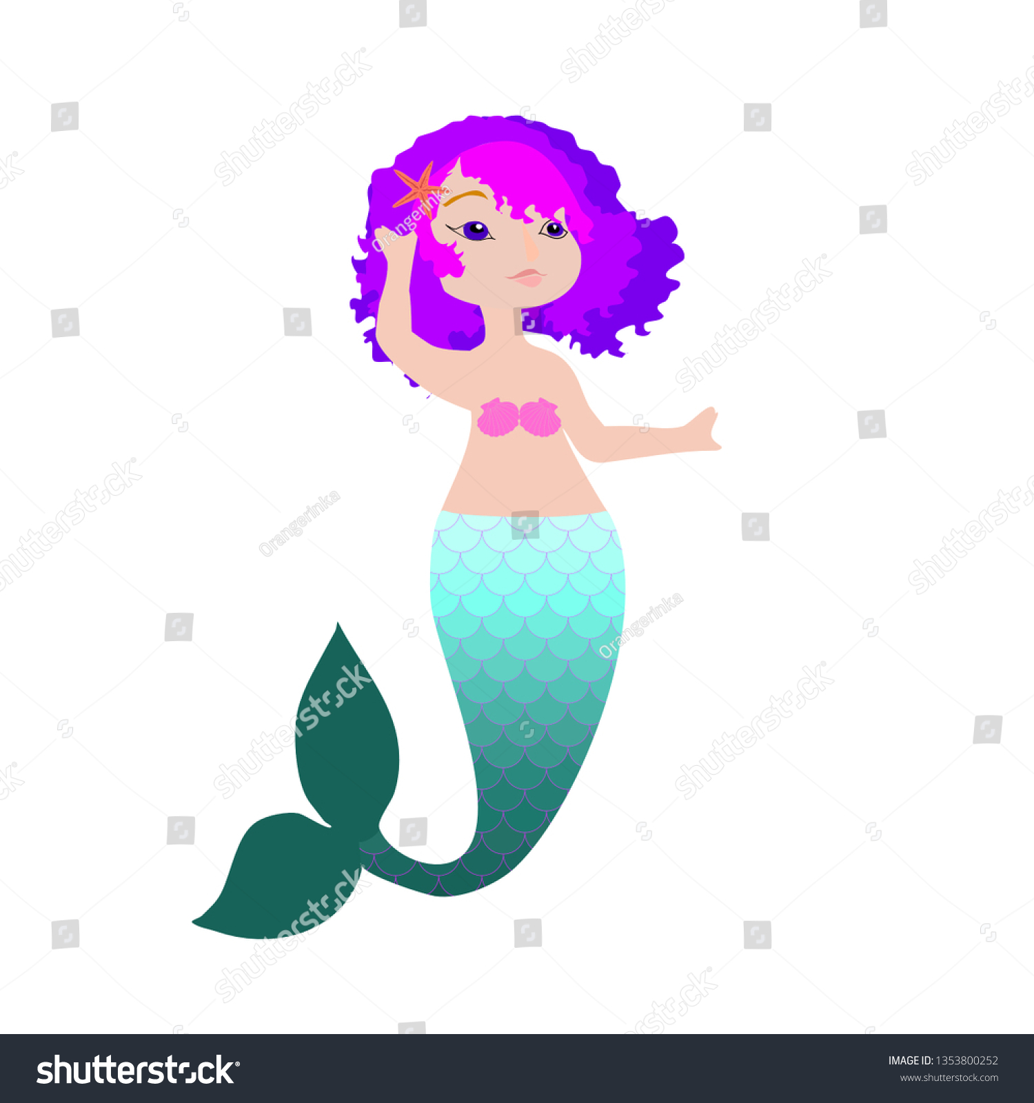 Kawaii Mermaid Purple Hair Ombre Tail Stock Image Download Now
