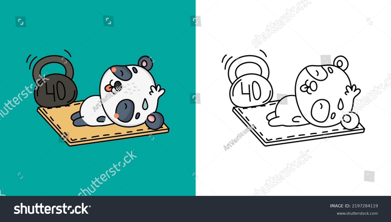 SVG of Kawaii Panda Bear Sportsman Clipart Multicolored and Black and White. Cute Panda Sportsman. Vector Illustration of a Kawaii Animal for Stickers, Prints for Clothes, Baby Shower, Coloring Pages.
 svg