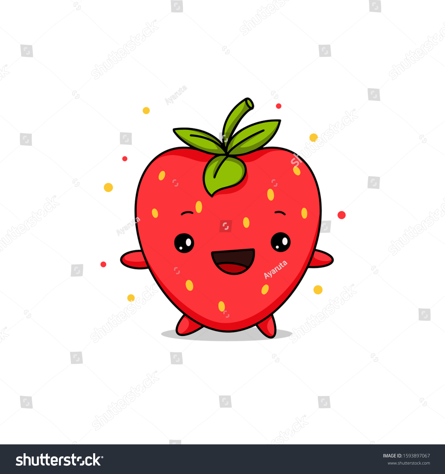 Kawaii Strawberry Cartoon Vector Illustration Cute Stock Vector