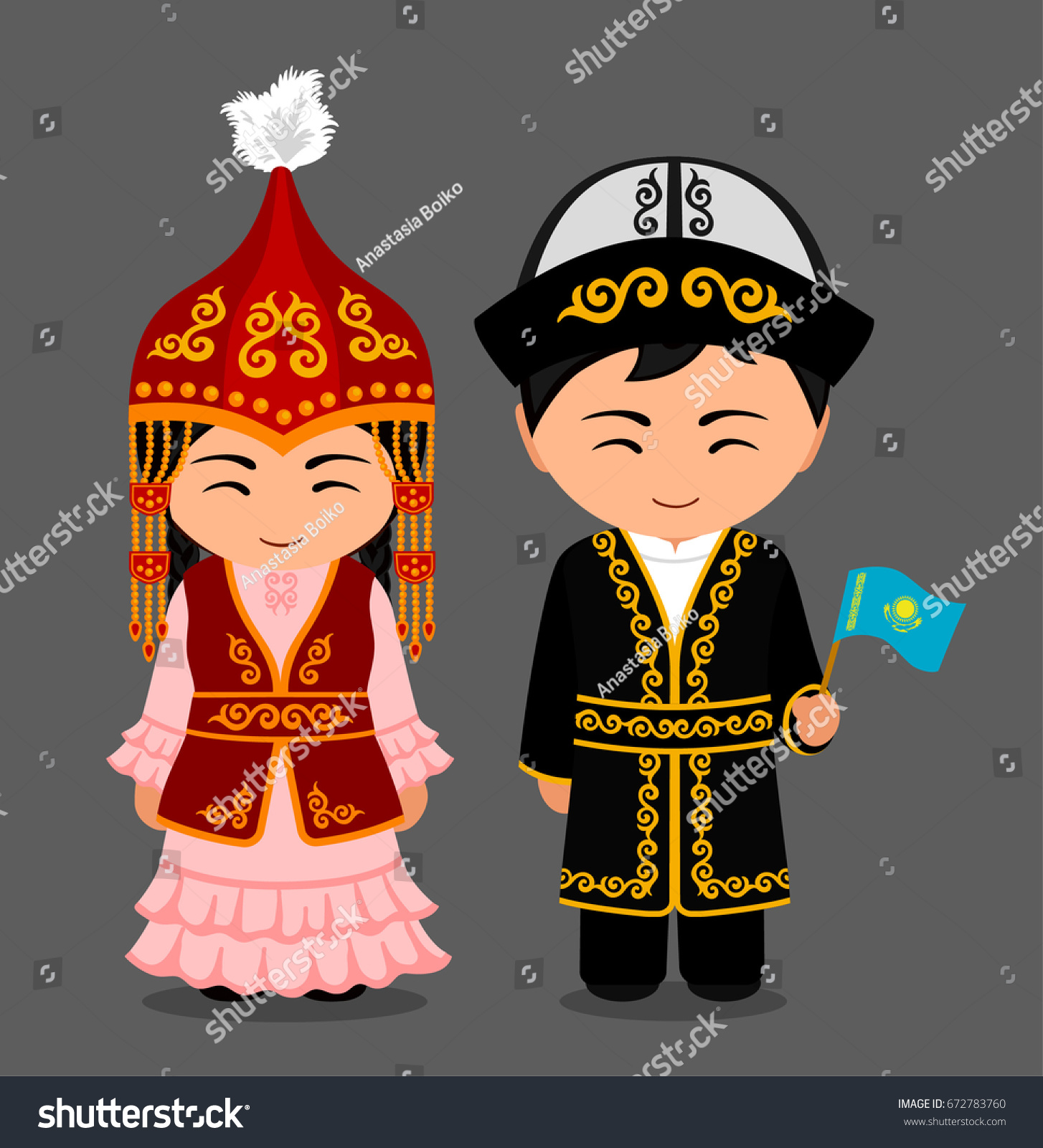 Kazakhs National Dress Flag Man Woman Stock Vector 672783760 - Shutterstock