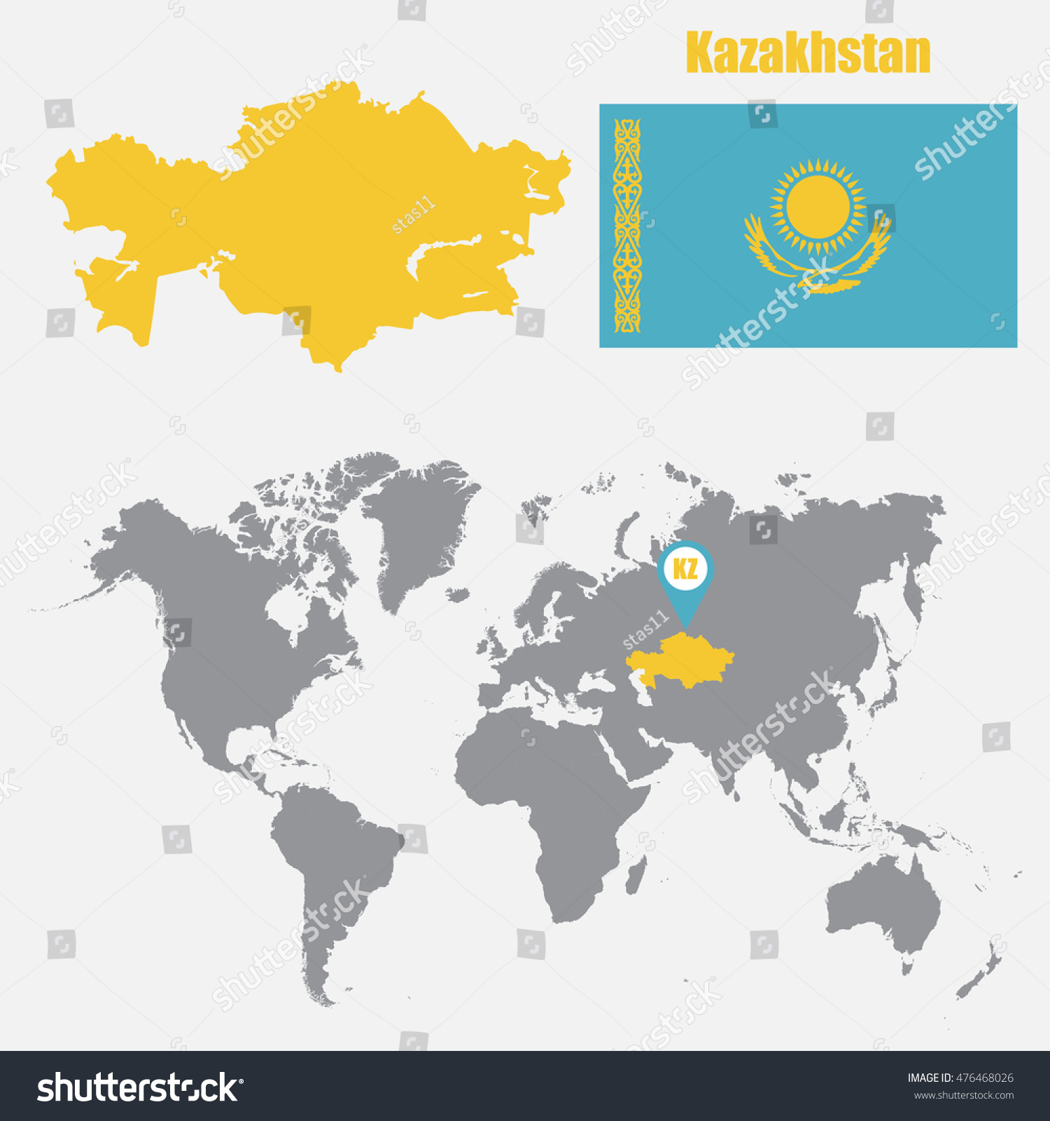 Kazakhstan Map On World Map Flag Stock Vector Royalty Free 476468026