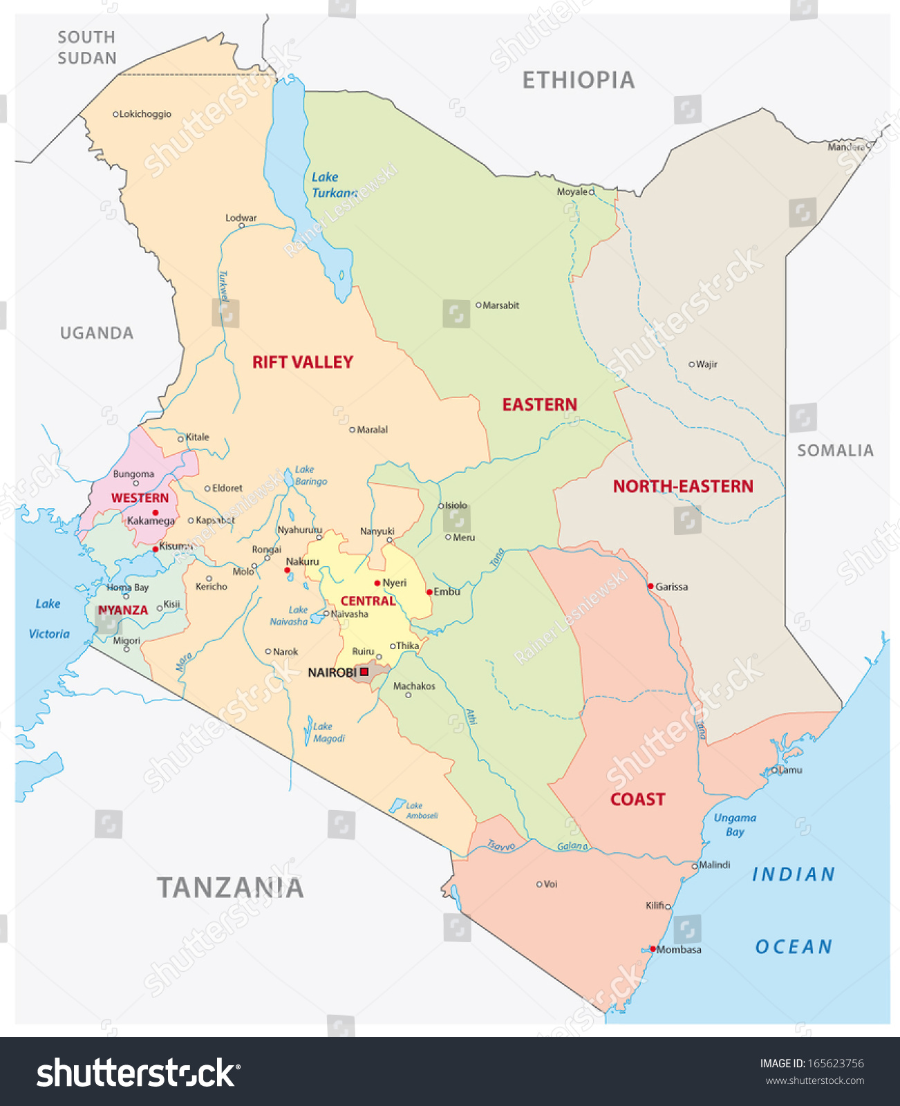 Kenya Administrative Map Stock Vector Illustration 165623756 : Shutterstock