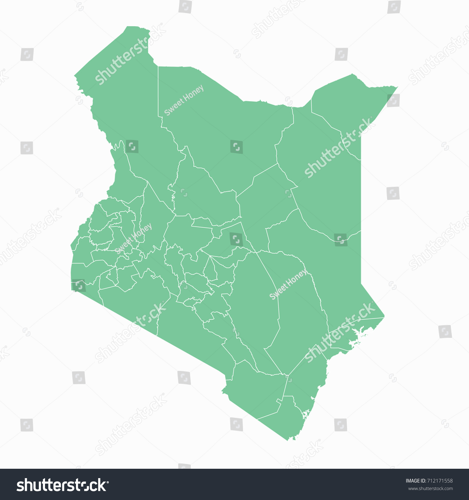 Kenya Map Each City Border Has Stock Vector Royalty Free 712171558