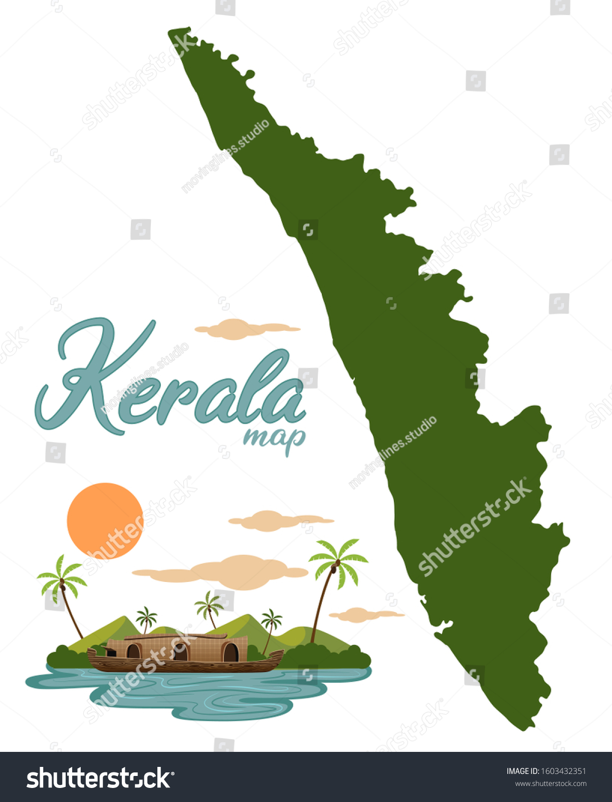 Kerala Map Isolated Vector Illustration: เวกเตอร์สต็อก (ปลอดค่า ...