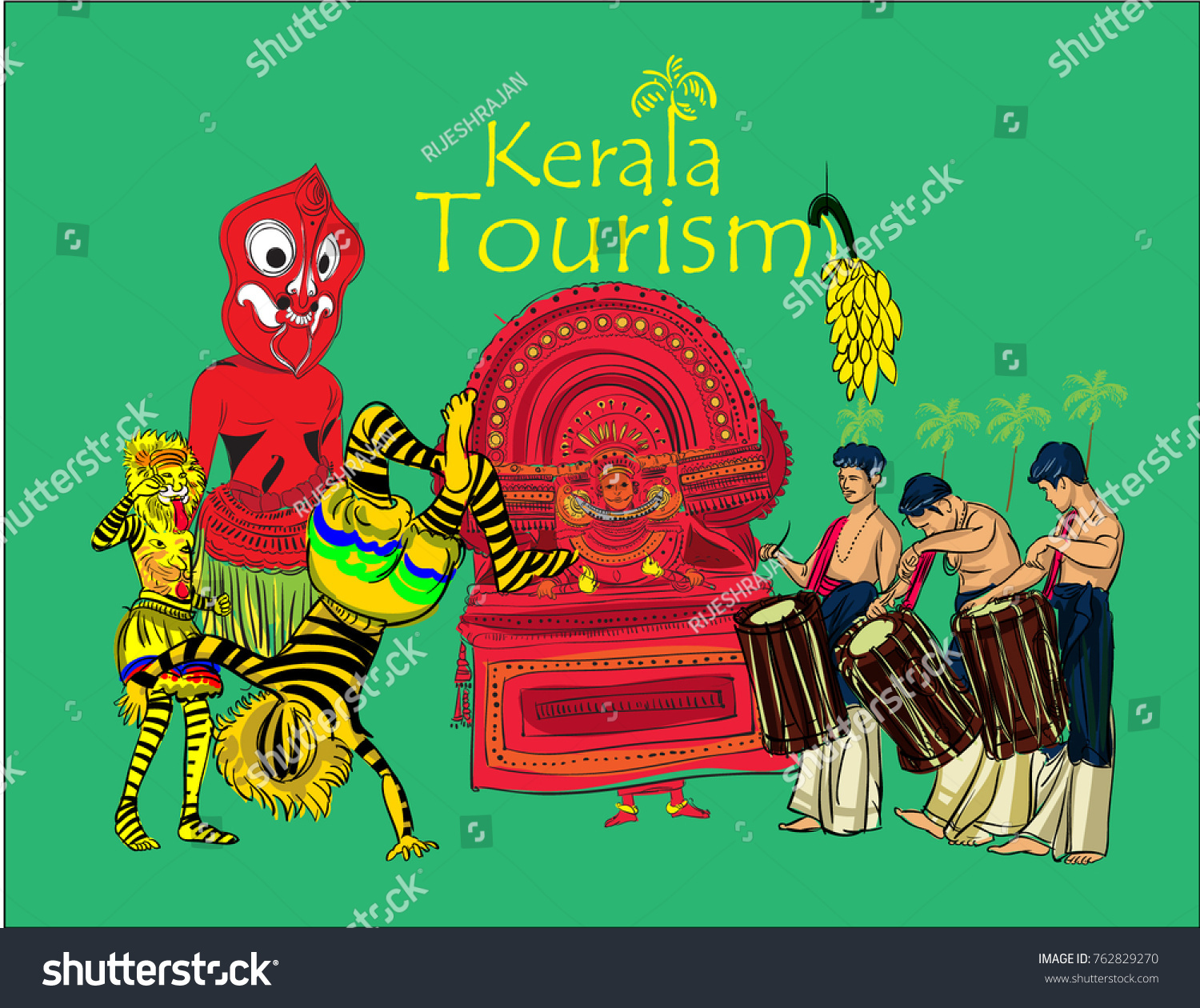 Kerala Tourism Vector Illustration Stock Vector Royalty Free 762829270