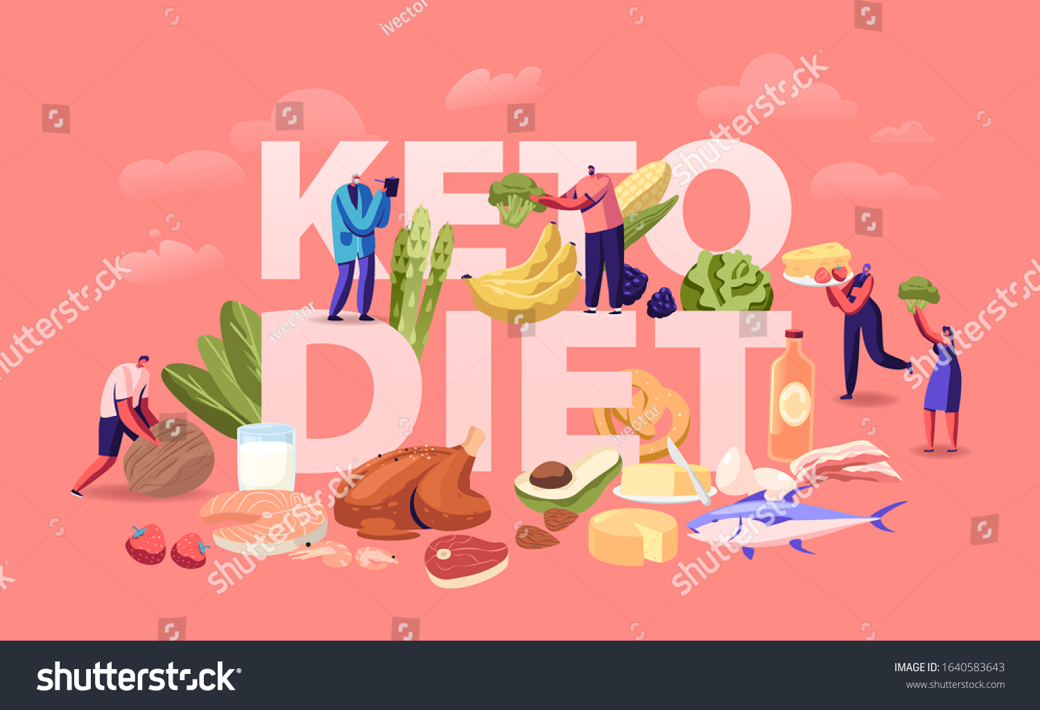 Ketogenic Diet Concept Male Female Characters Stock Vector Royalty Free 1640583643