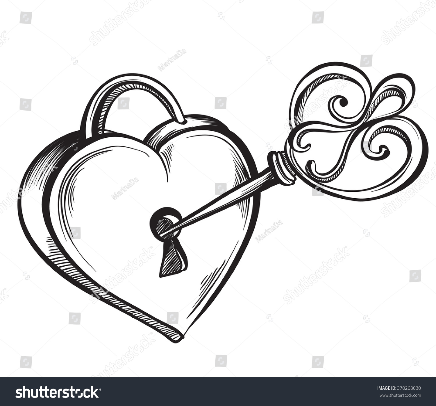 Key Lock Shape Heart Hand Drawn Stock Vector 370268030 - Shutterstock