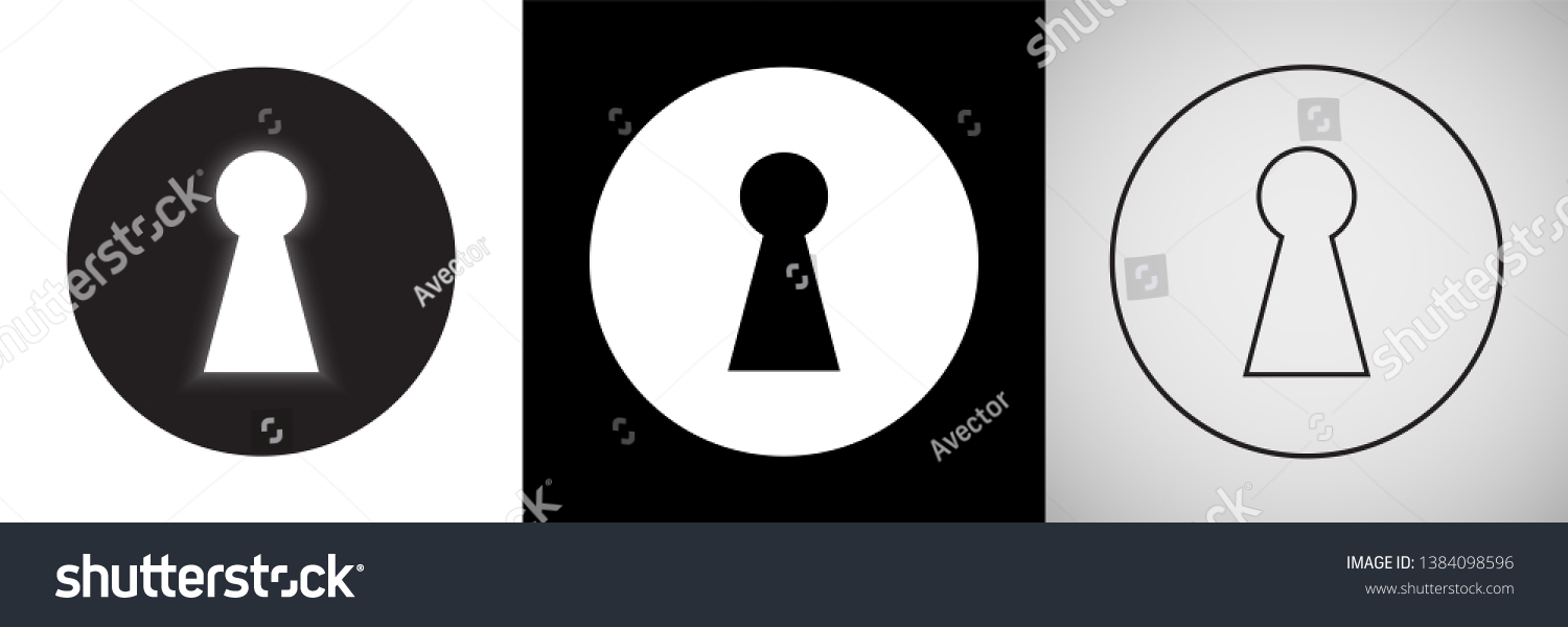 SVG of Keyhole vector isolated icons. Door key hole with light glow silhouette and outline in circle signs svg