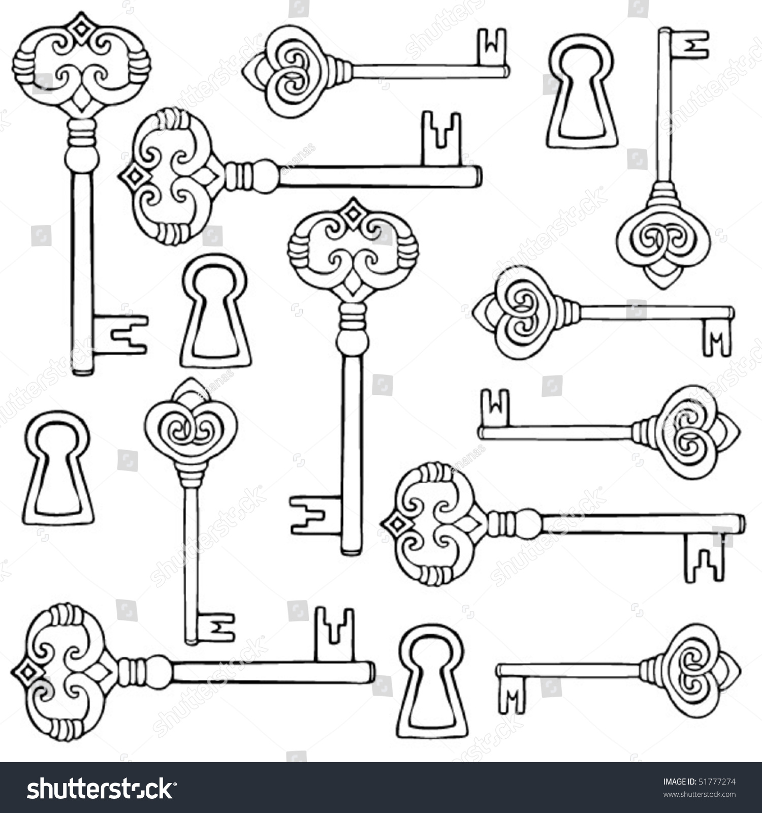Keys Locks Drawing Stock Vector 51777274 - Shutterstock