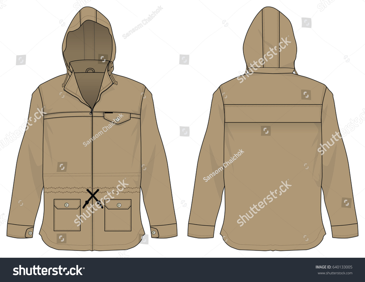 Download Khaki Hooded Jacket Design Three Pockets Stock Vector Royalty Free 640133005