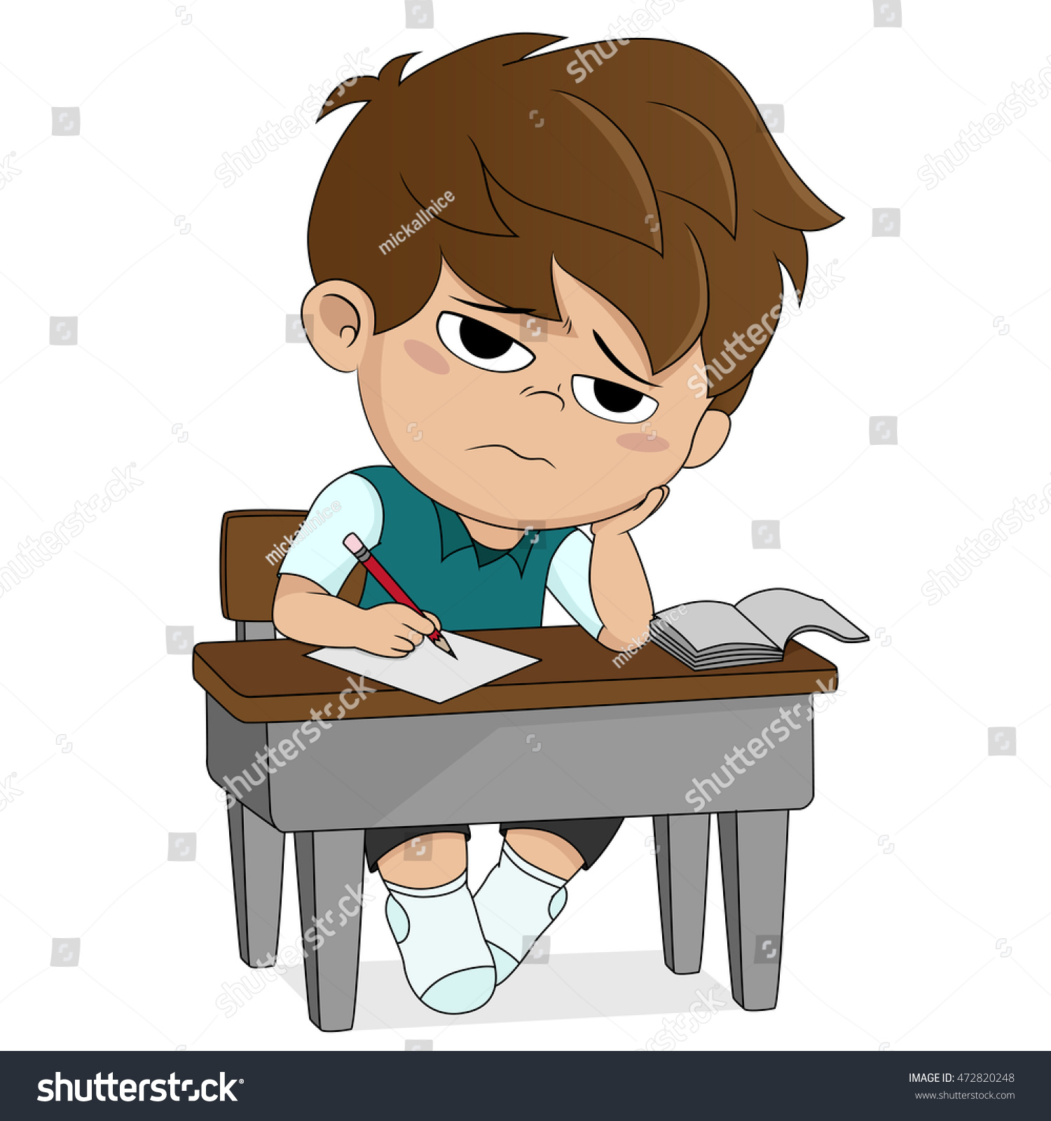 Kid Boring About Sometingback Schoolvector Illustration Stock Vector