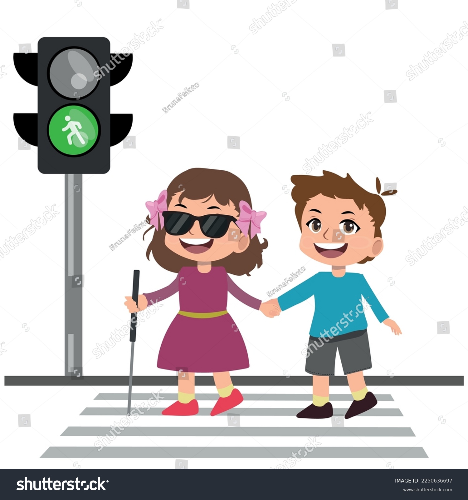 SVG of kid boy help blind friend cross road. svg