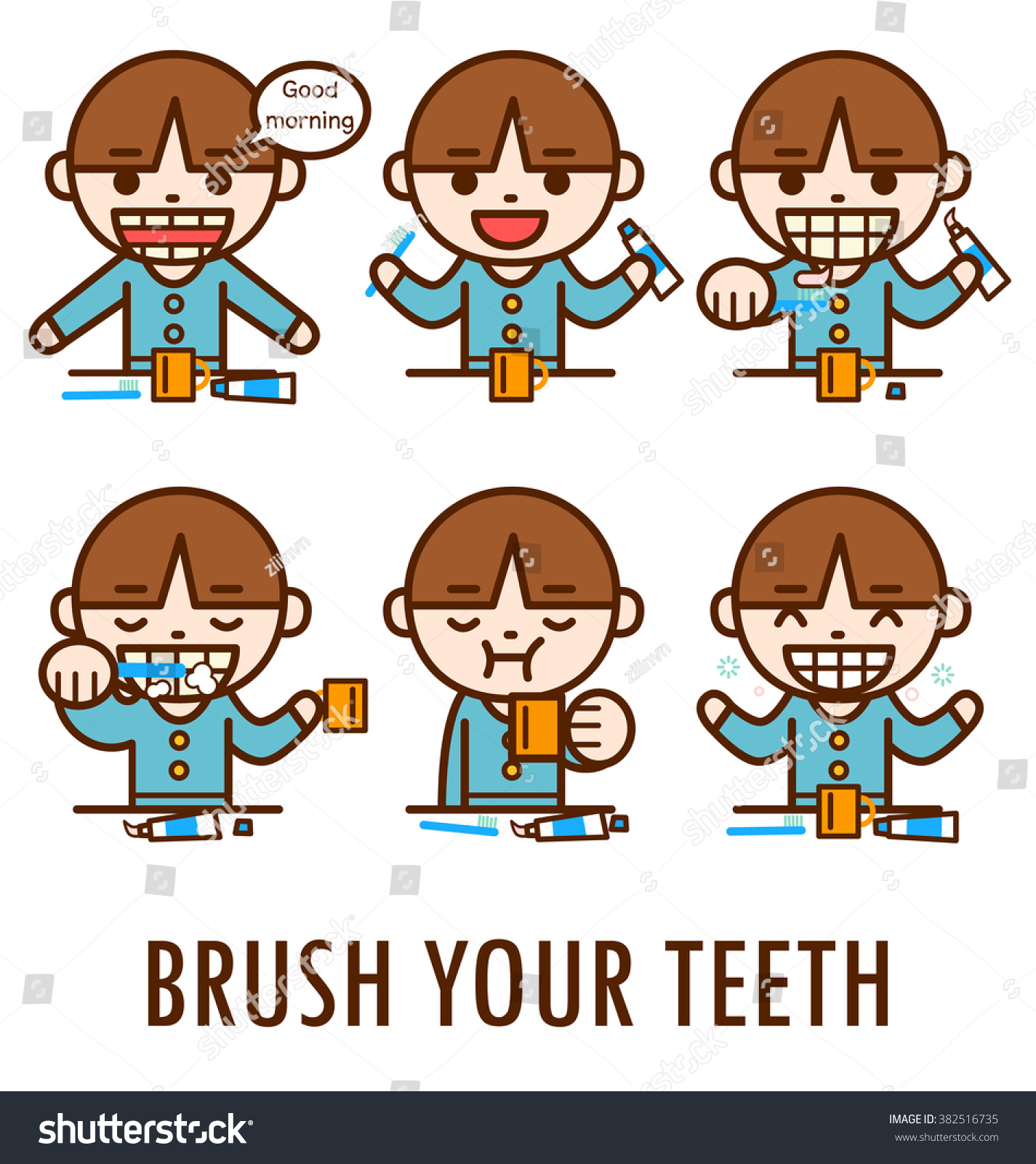 Kid Brush His Teeth Six Step Stock Vector 382516735 