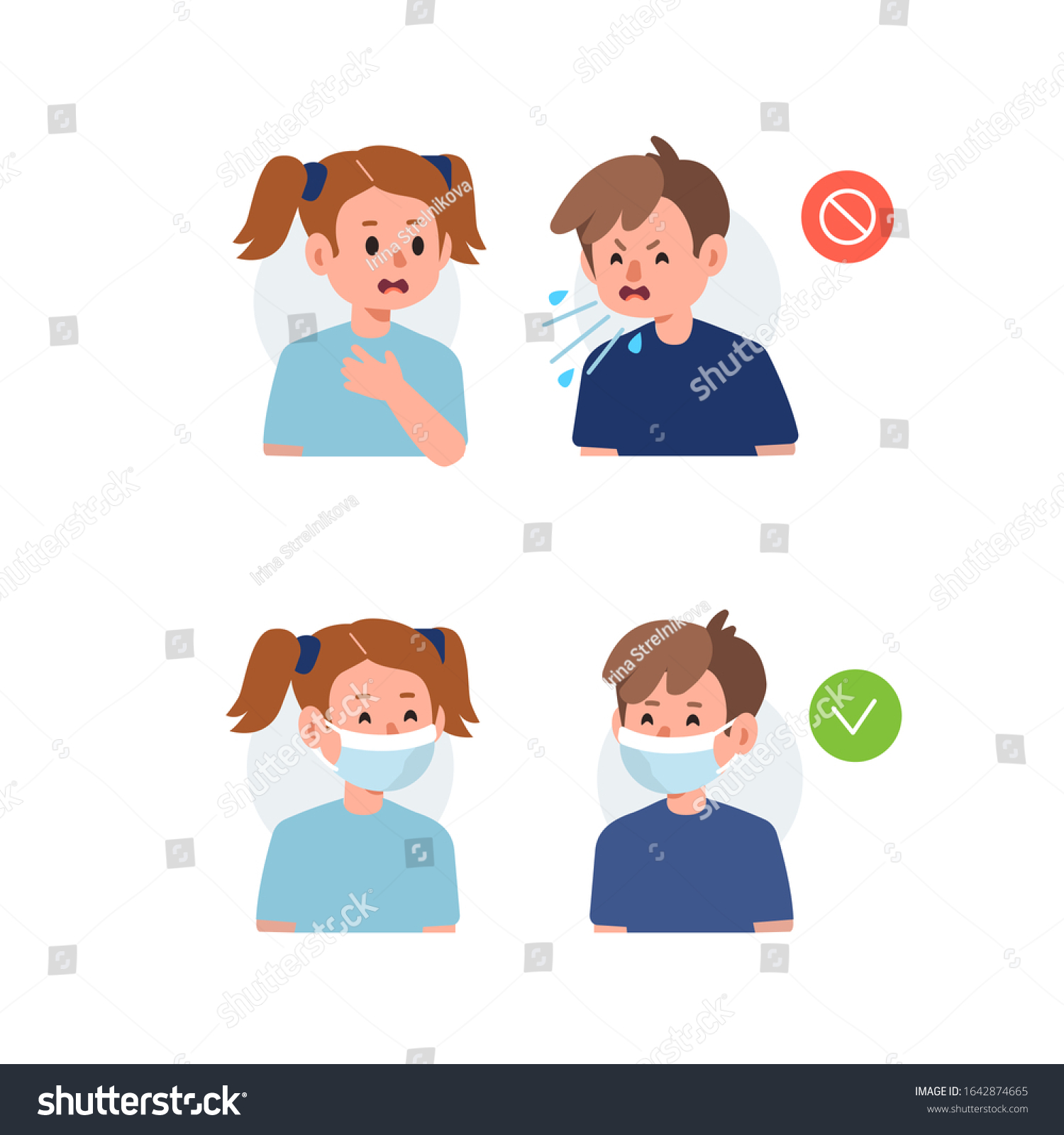 Kid Character Sneezing Coughing Medical Recommendation Stock Vector ...