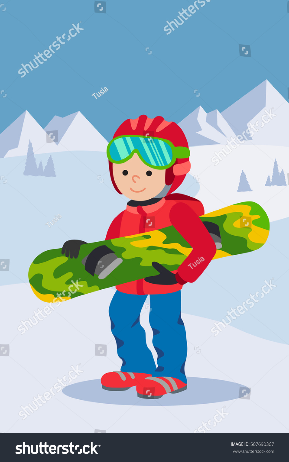 Kid Child Boy Smile Snowboard Winter Stock Vector (Royalty Free ...