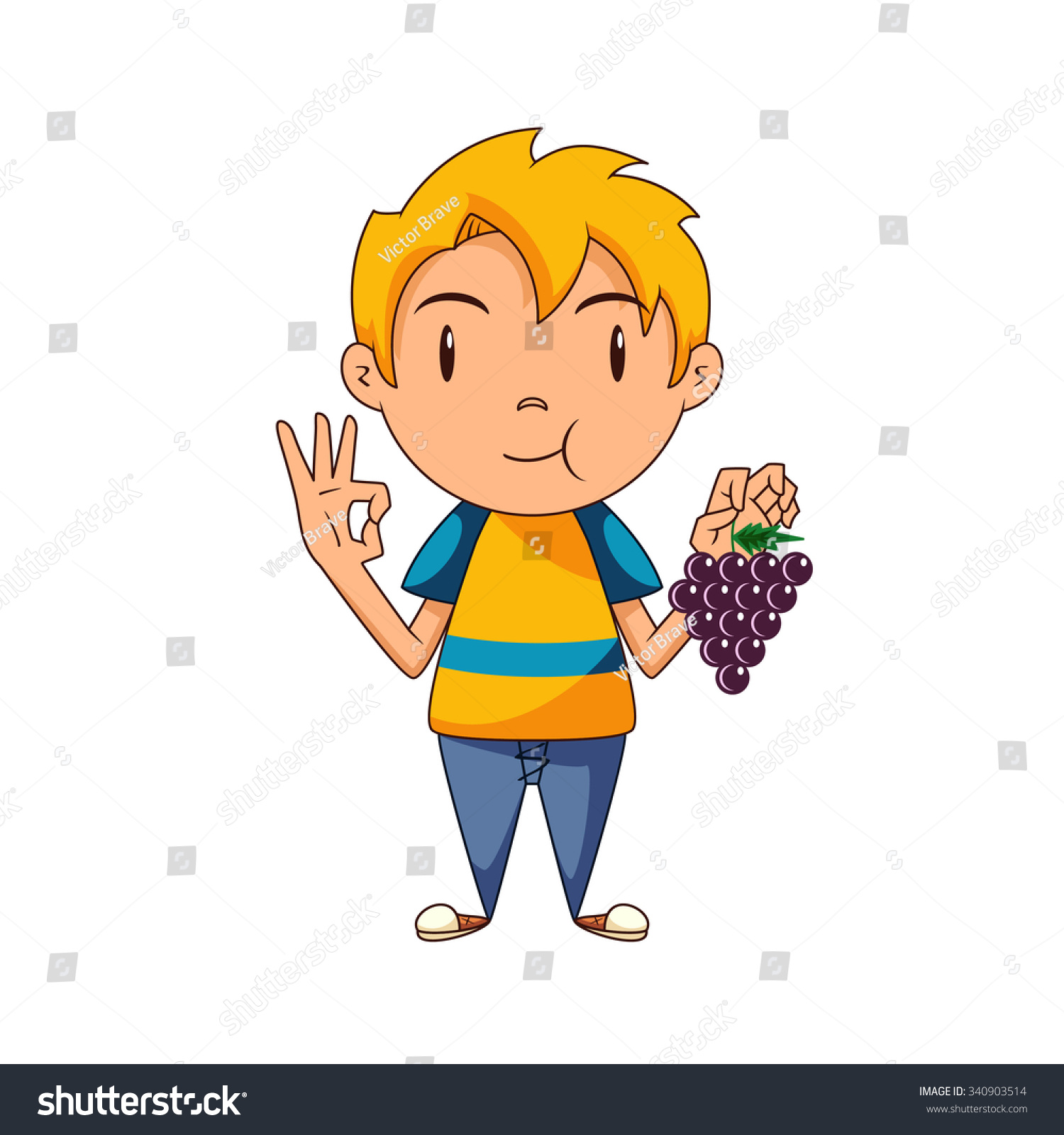 SVG of Kid eating grapes, vector illustration svg