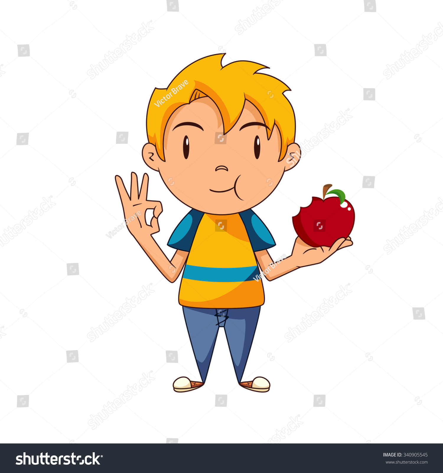 SVG of Kid eating red apple, vector illustration svg
