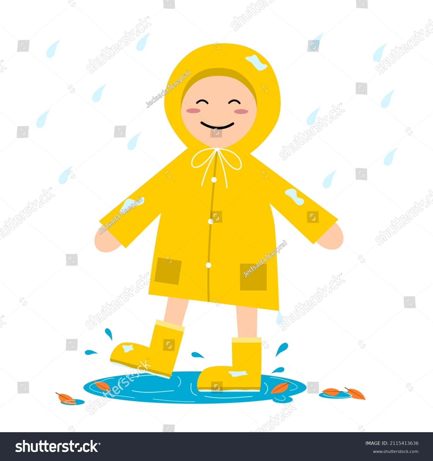 Kid Happy Smile Wearing Yellow Raincoat Stock Vector (Royalty Free ...