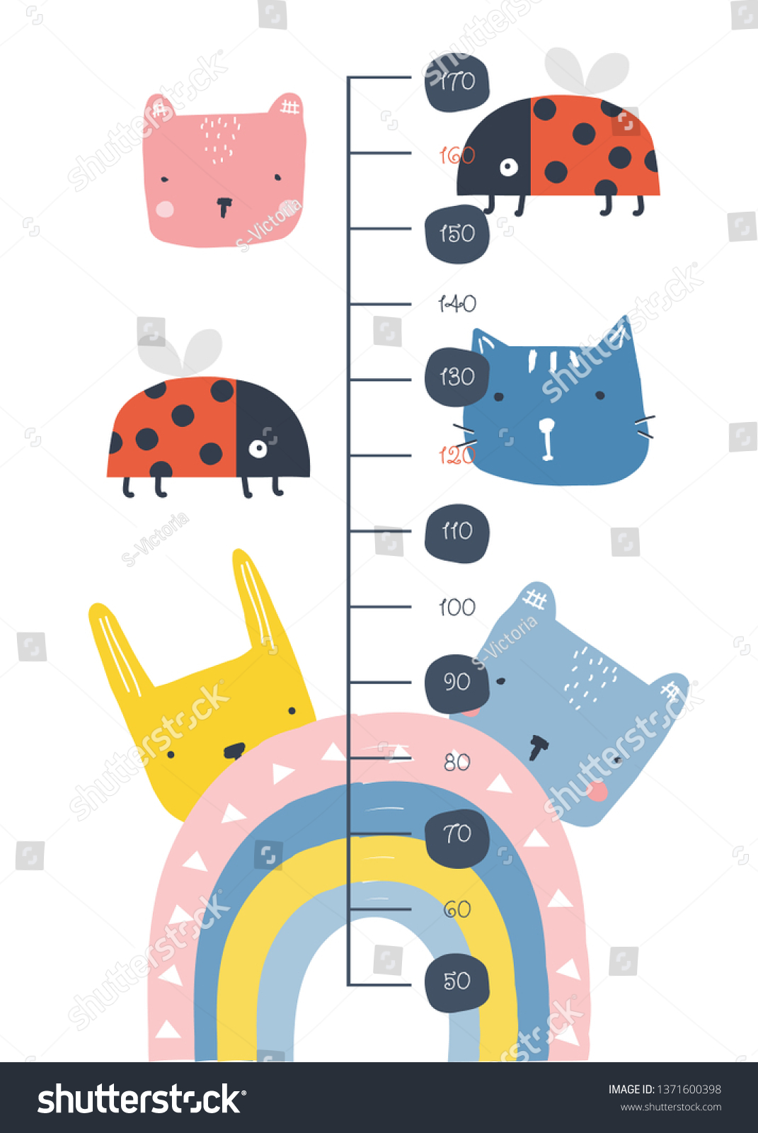 Kid Height Chart Cute Animals Scale Stock Vector (Royalty Free ...