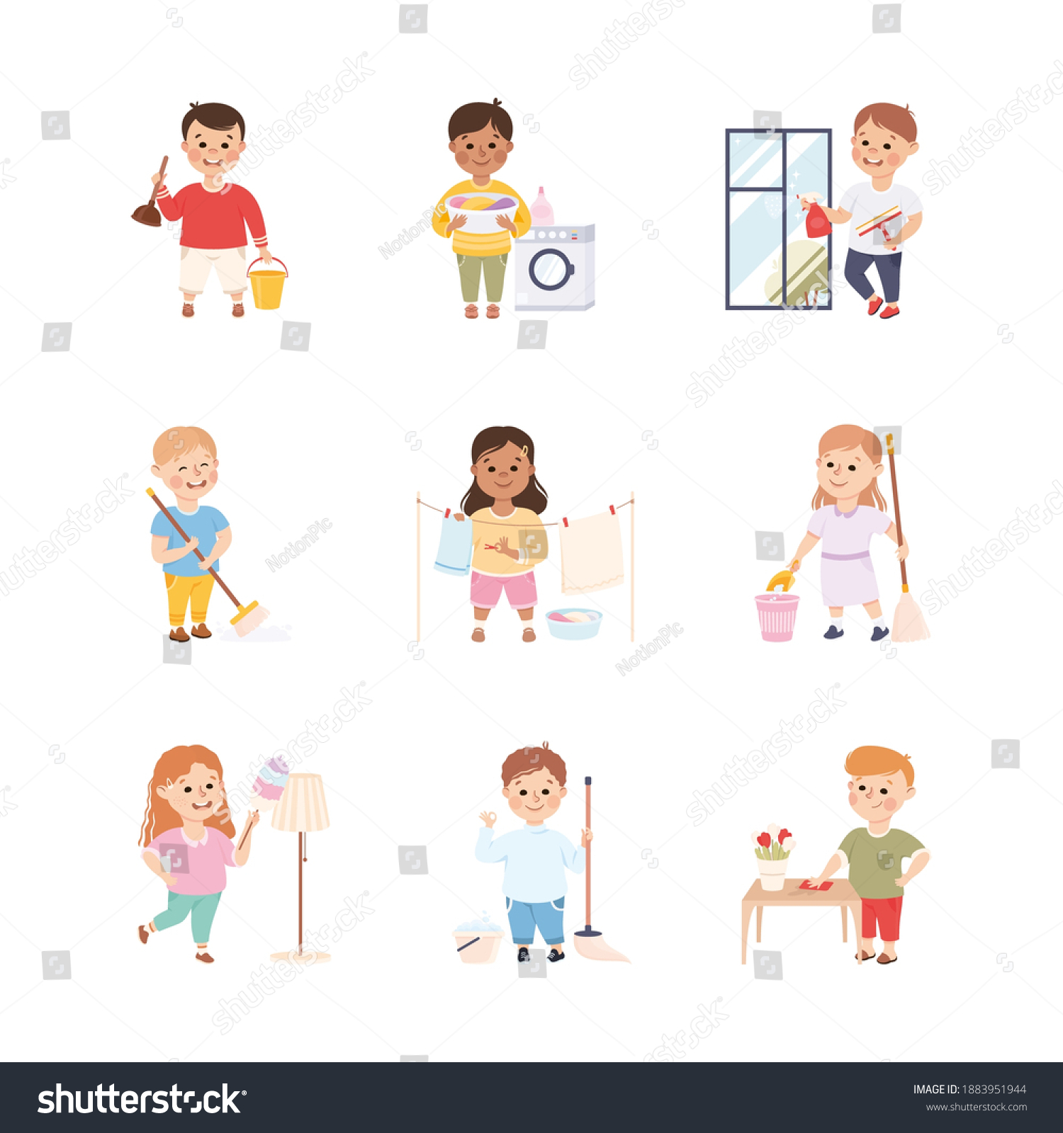 Kid Helping Their Parents Housework Set Stock Vector (Royalty Free ...