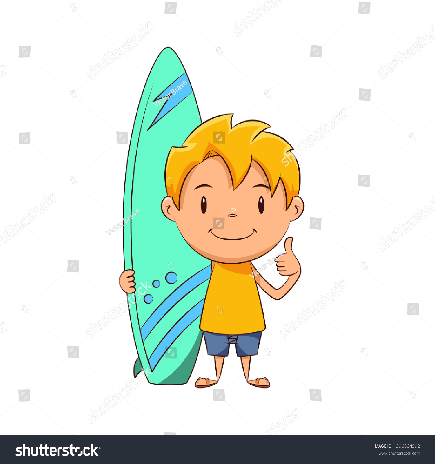 Kid Holding Surfboard Cute Child Surfer Stock Vector (Royalty Free ...