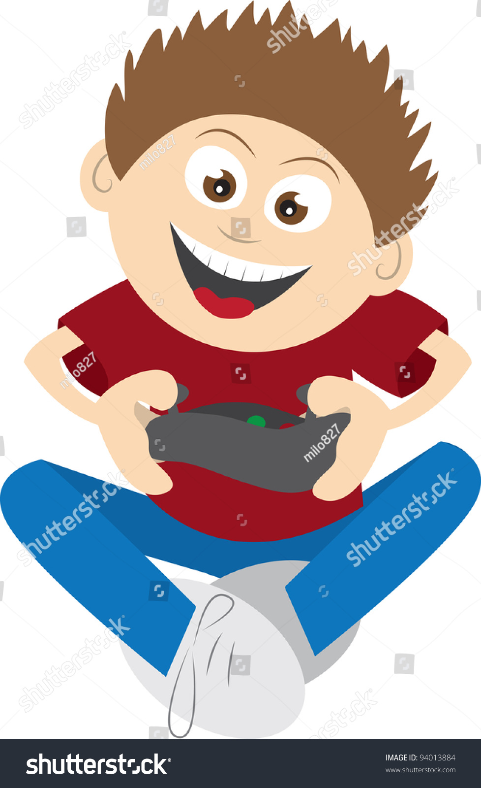 Kid Playing Video Game While Sitting Stock Vector (Royalty Free ...