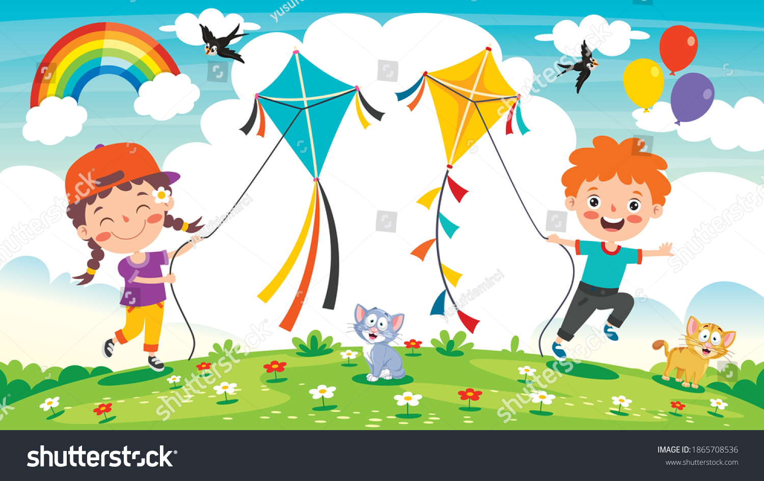SVG of Kid Playing With A Colorful Kite svg