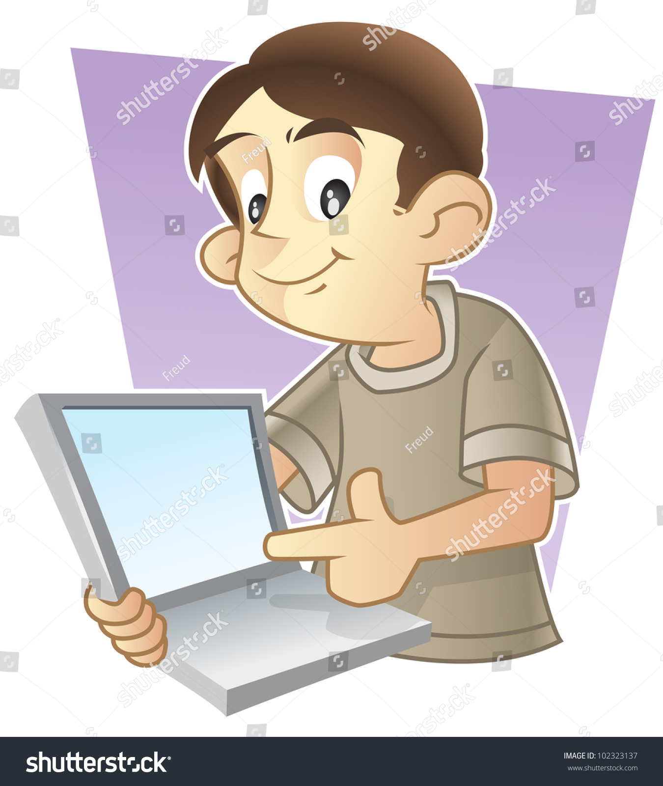 Kid Presenting A Blank Screen Laptop, You Can Put Anything On It. A ...