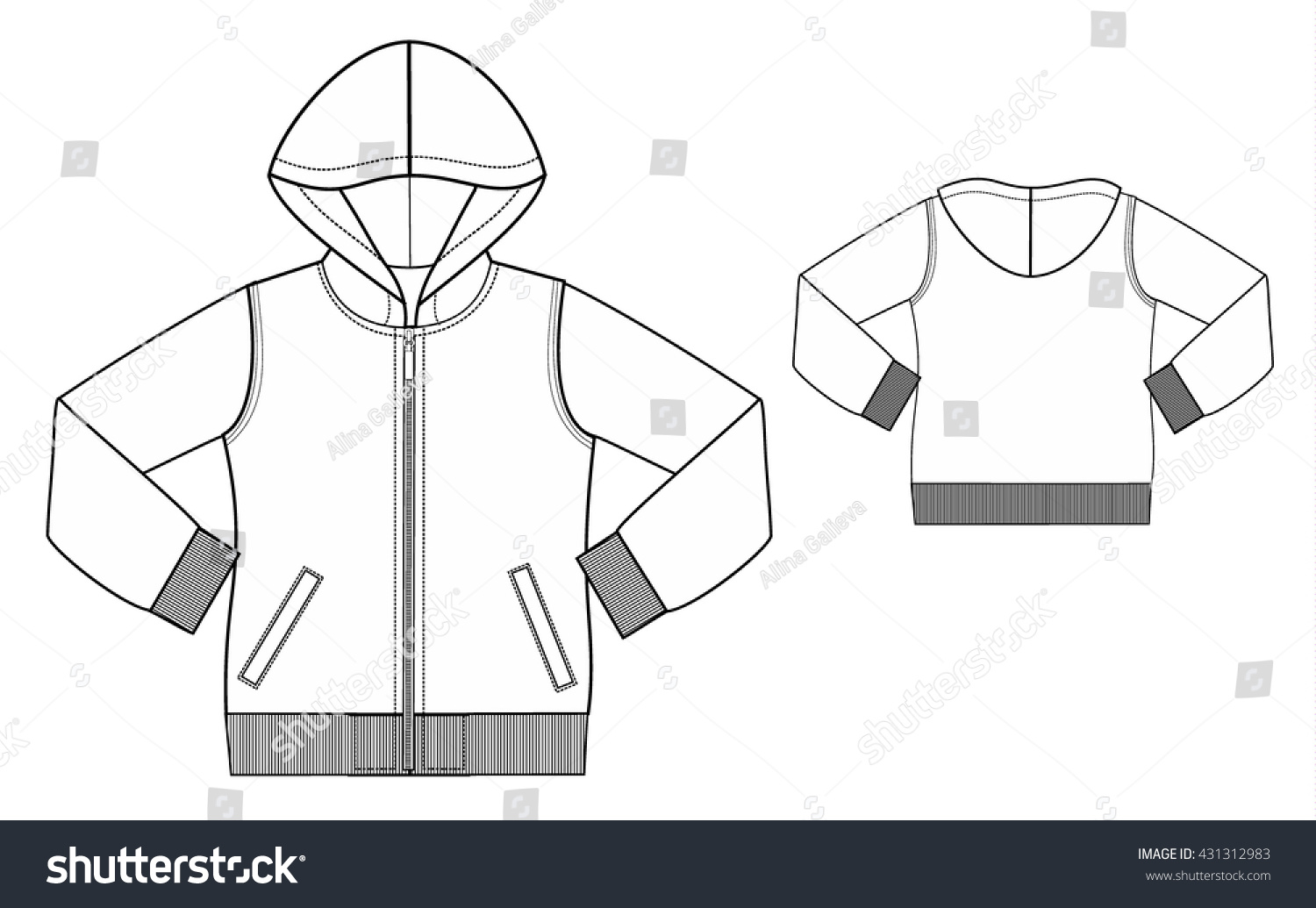 Kids Hoodie Fashion Technical Sketch Template Stock Vector 431312983 ...